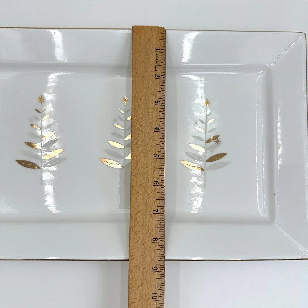 Gourmet Fitz and Floyd Trees In Gold Serving Platter Set of 2 Christmas Holiday